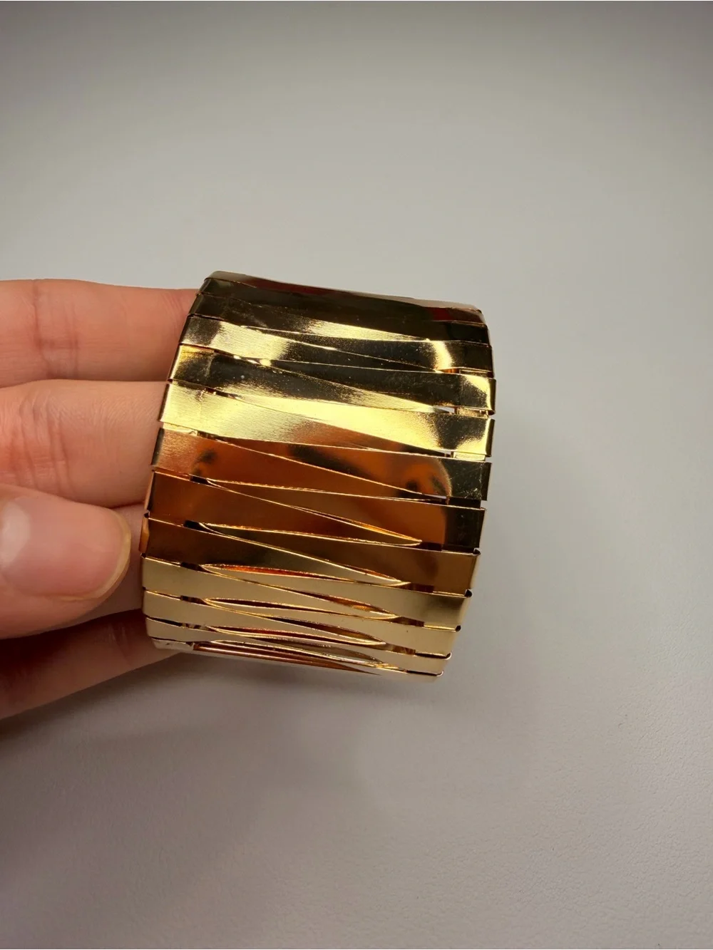 Gold Ribbed Wide Cuff Bracelet
